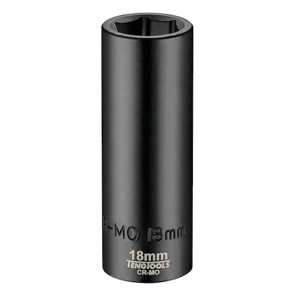 Teng Tools 18MM 1/2 Inch Drive ANSI 6 Point Metric Deep Chrome Molybdenum Impact Socket 920618AN - main